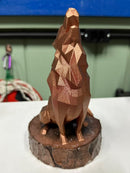 Estátua Lobo Geométrica Artesanal Bronze Base Madeira 3D