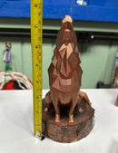 Estátua Lobo Geométrica Artesanal Bronze Base Madeira 3D