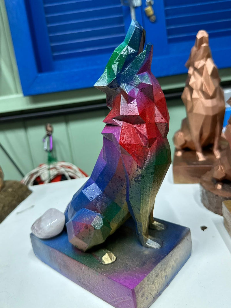Escultura Lobo Multi-Colorido 3D