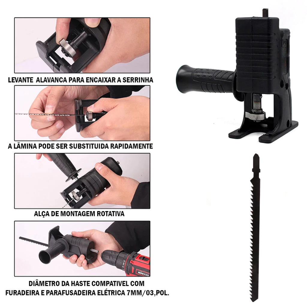 Serra Adaptadora p/ Furadeira + Lâmina – Ideal p/ Madeira e Plástico